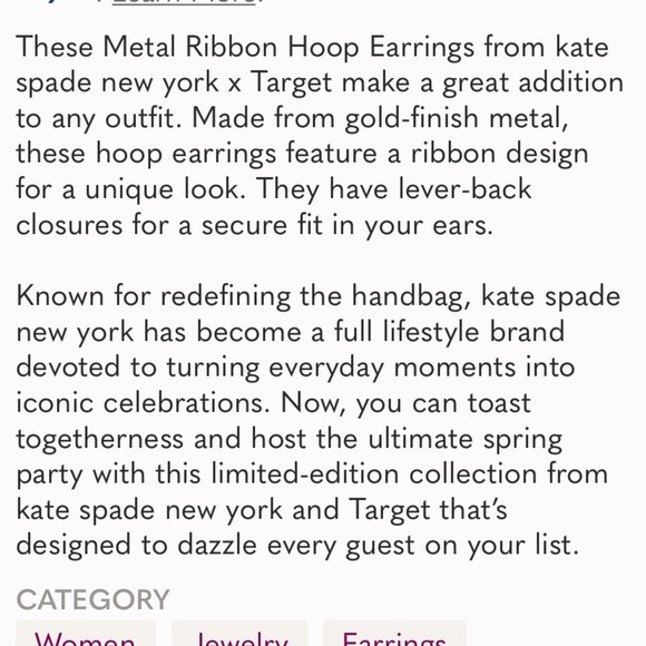 Metal Ribbon Hoop Earrings - kate spade new york x Target Gold new in box - Picture 7 of 7
